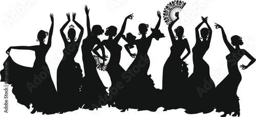 black silhouettes of female flamenco dancer