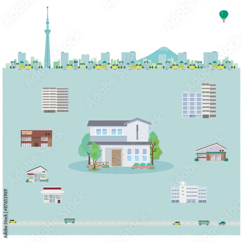 家　店舗　スカイツリー　イラスト