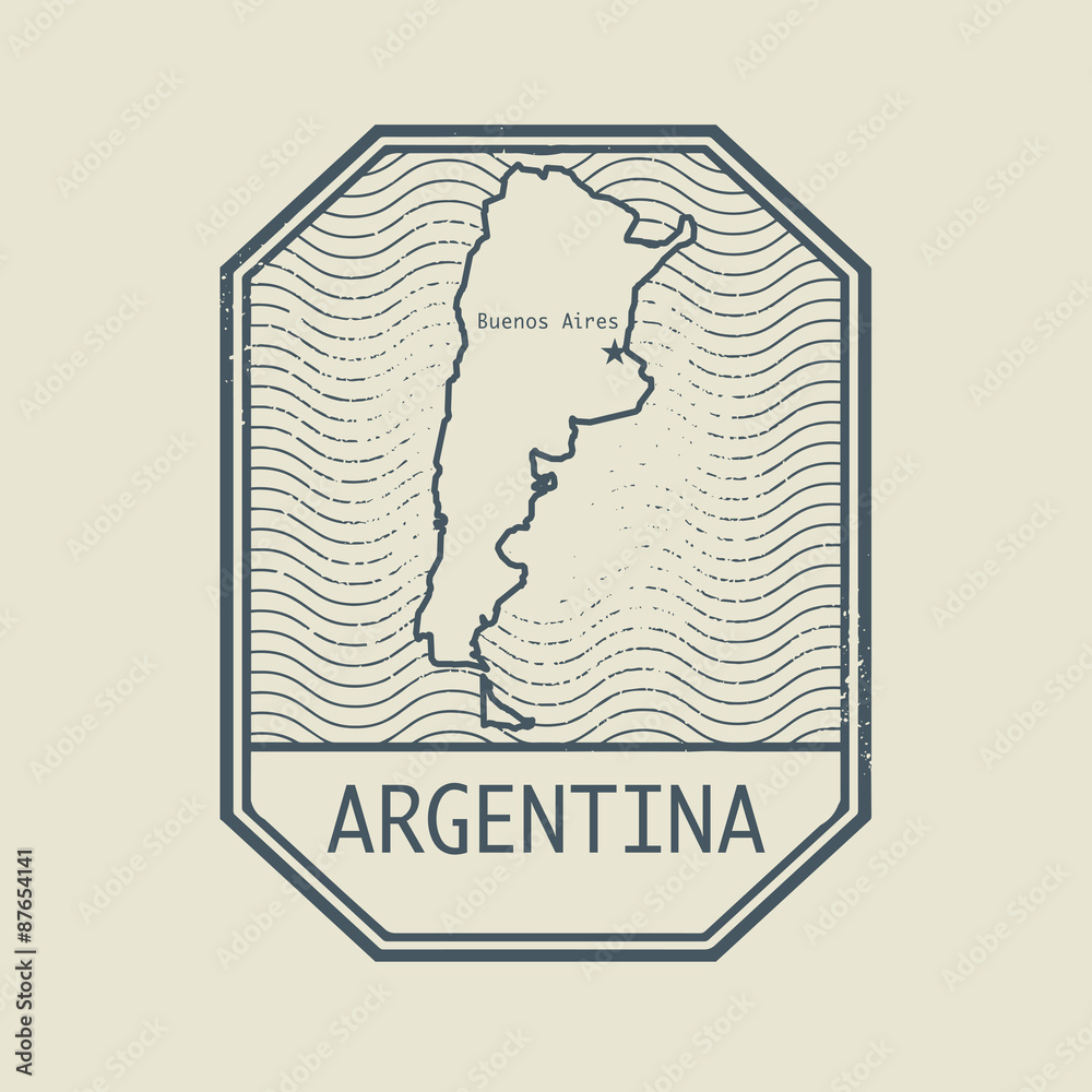Stamp with the name and map of Argentina Stamp with the name and map of Argentina