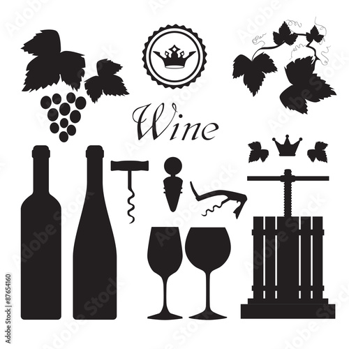 Wine icons collection black