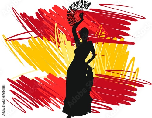 Flamenco dancer over Spanish Flag Background