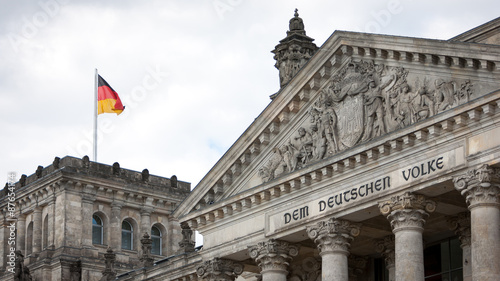 Reichstag, Berlin, Germany. The dedication on the face of the German parliament building, Dem Deutschen Volke, translates as "To the German People".