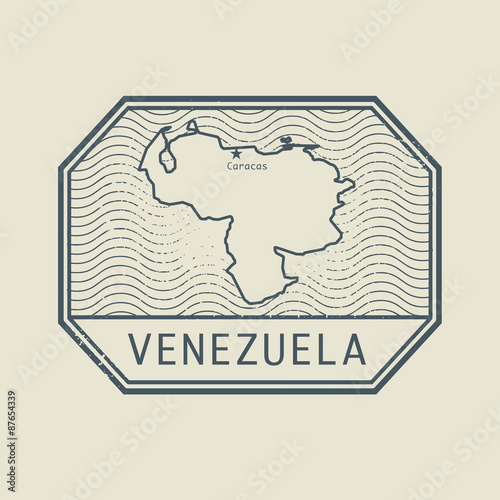 Stamp with the name and map of Venezuela