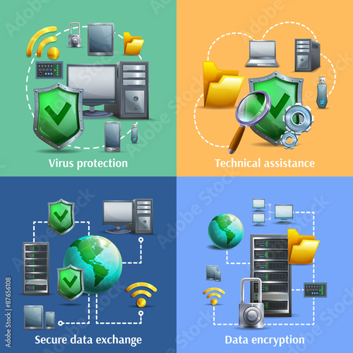 Data encryption and security icons set