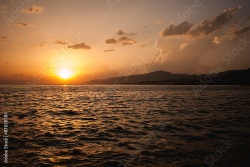 Beautiful sunset on the lake Geneva Switzerland