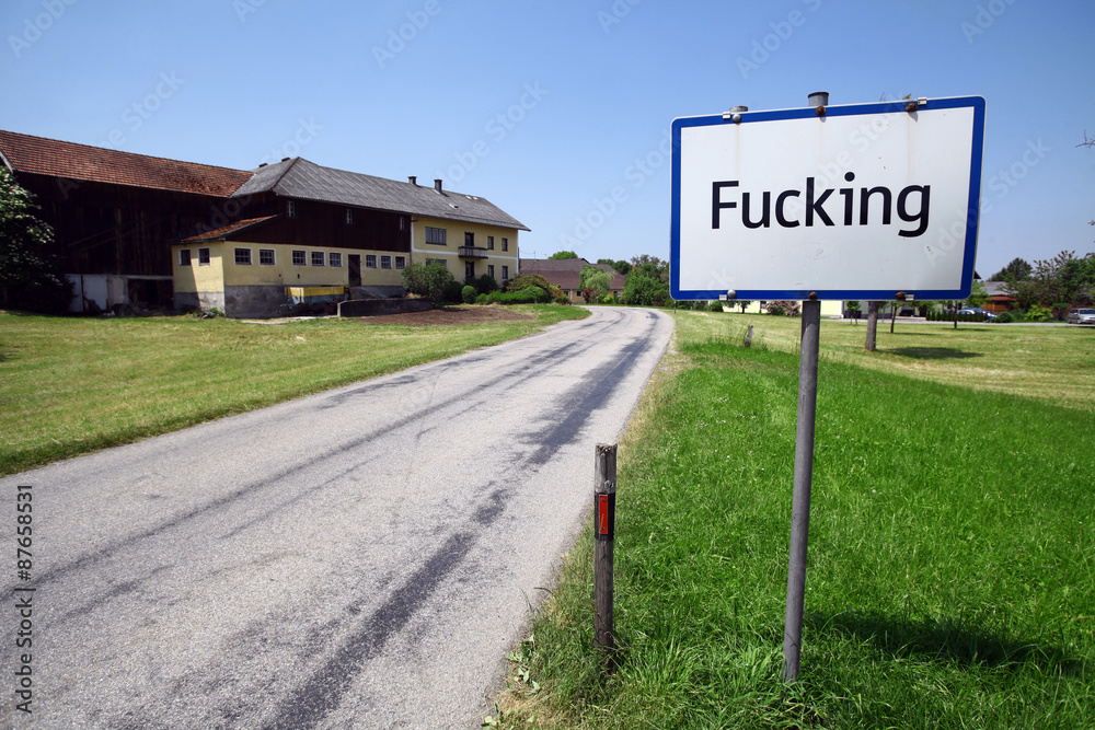 Austrian city Fucking entrance sign