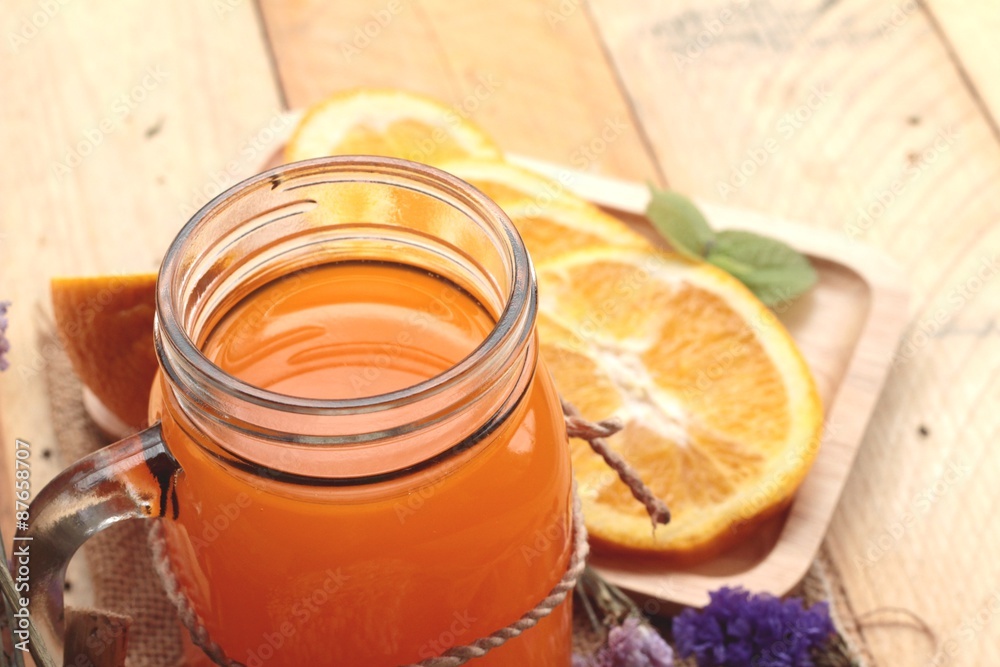Orange juice with fresh orange fruits sliced. Orange juice with fresh orange fruits sliced.