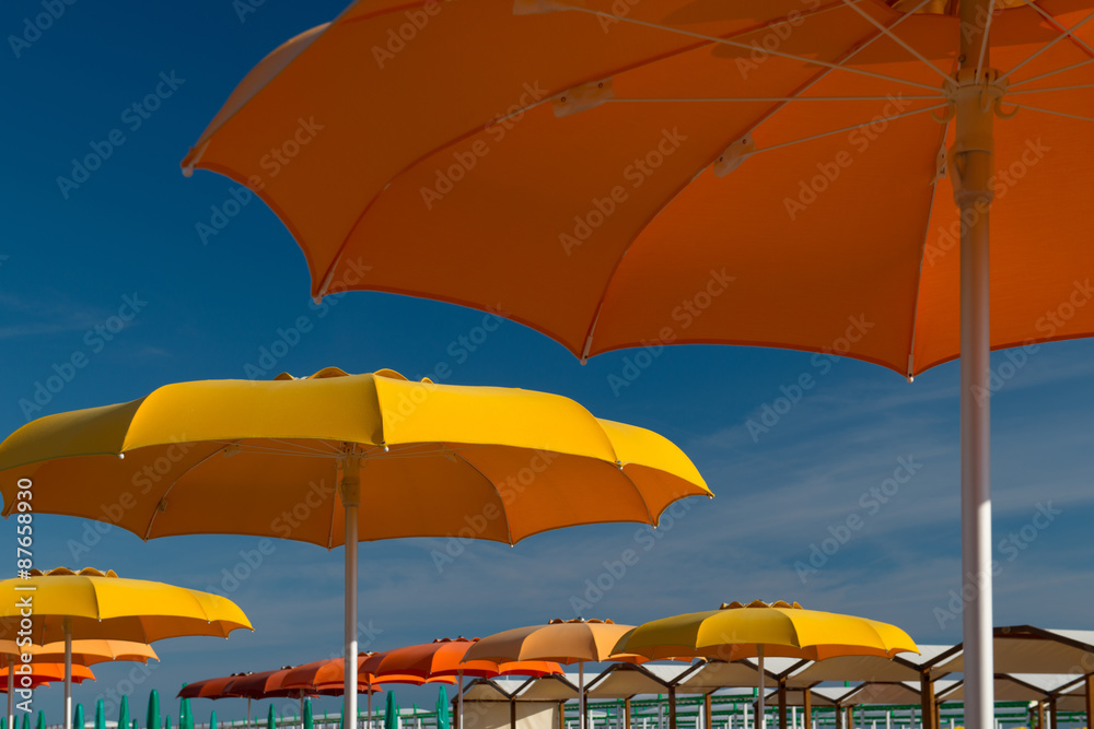 Beach umbrella at Rimini beach, Italy