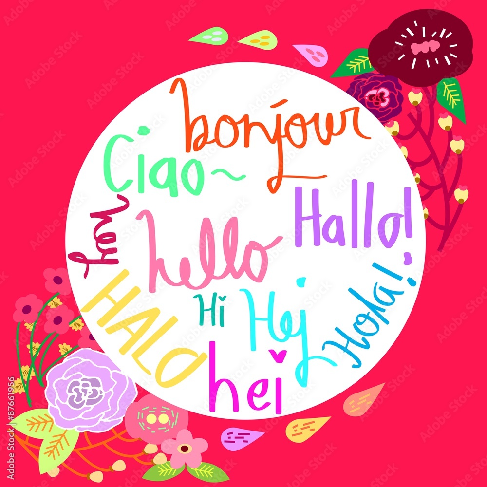 Hello Typography in Different Languages (Cherry red)