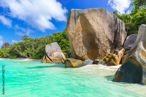 Anse Source d'Argent - Beautiful beach on tropical island La Digue in Seychelles
