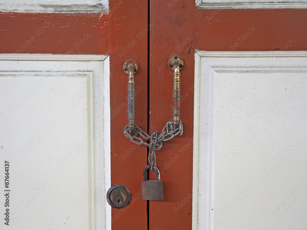 Wooden door locked by master key