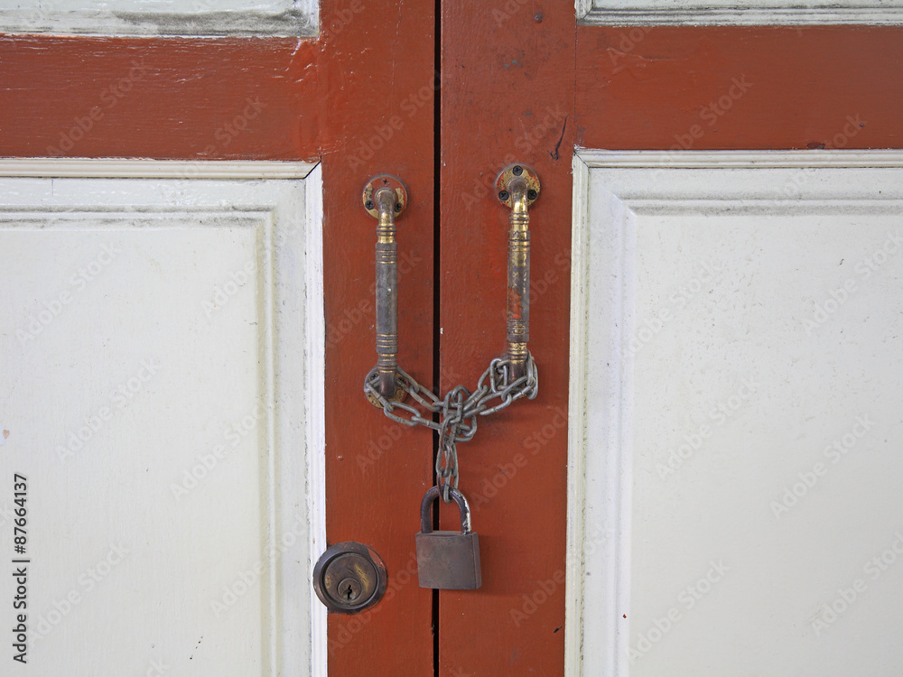 Wooden door locked by master key Wooden door locked by master key