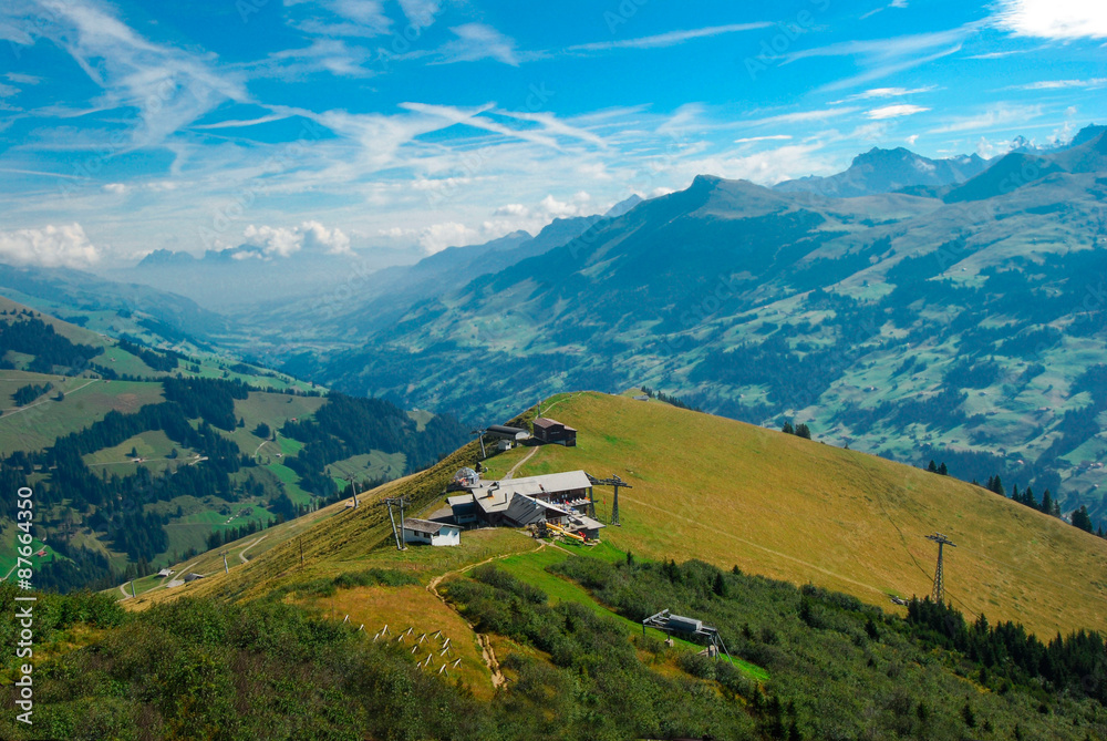 Restaurant on the Schwandfeldspitz. Panoramic Bernese Alps, Switzerland