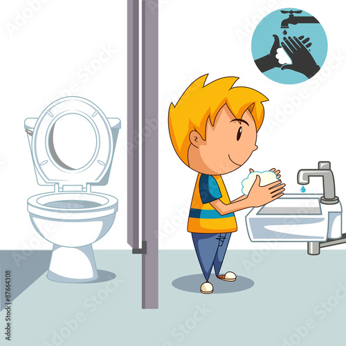 Kid washing hands, bathroom