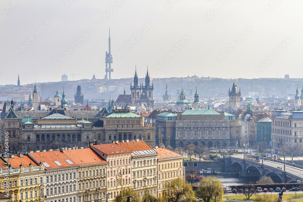 Obraz premium Prague panorama in a morning fog. Czech Republic.