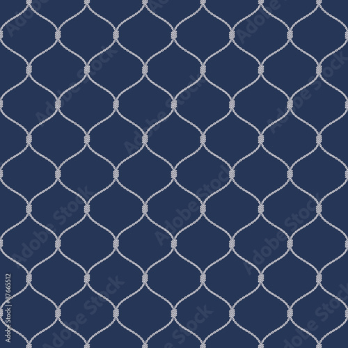Nautical rope seamless fishnet pattern on dark blue background
