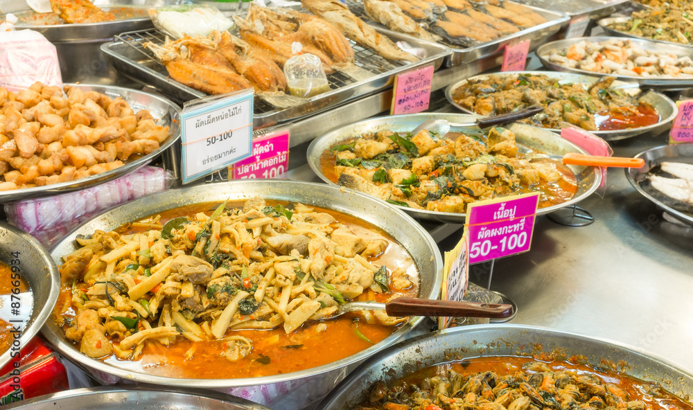 Fototapeta premium Many kind of Thai food in Bangkok,Thailand.