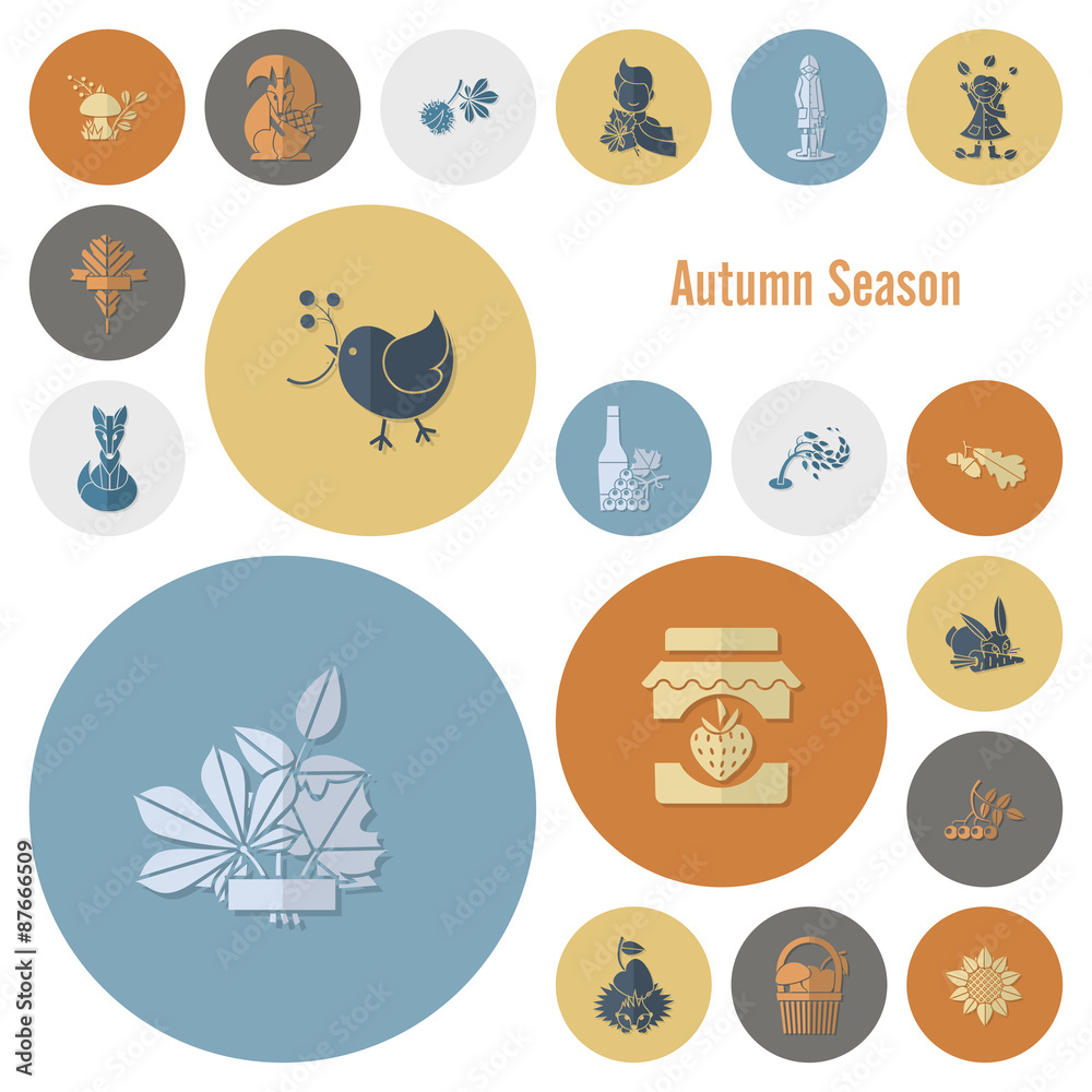 Set of Flat Autumn Icons