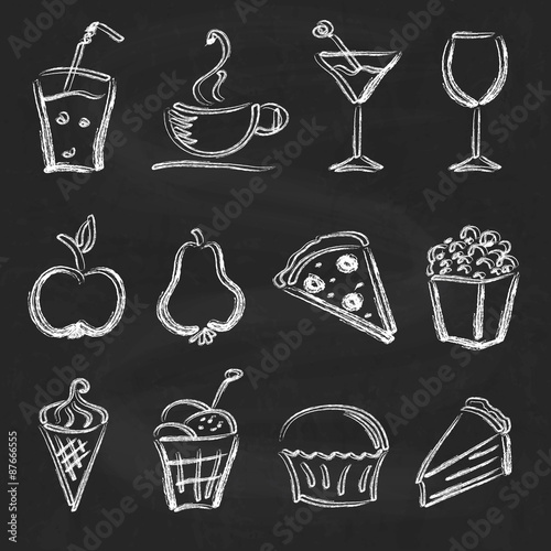 Ink style hand drawn sketch set  - food, drinks, ice cream