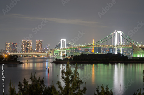 Long exposure of bay and Rainbow bridge from Odaiba, Nightview