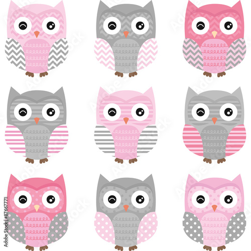 Pink and Grey Cute Owl Collections
