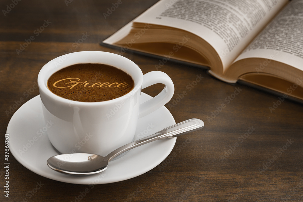 Still life - coffee with text Greece