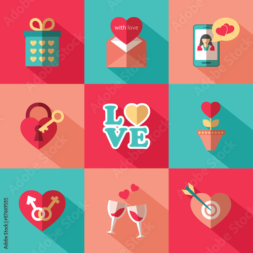 Set of flat valentines day icons.