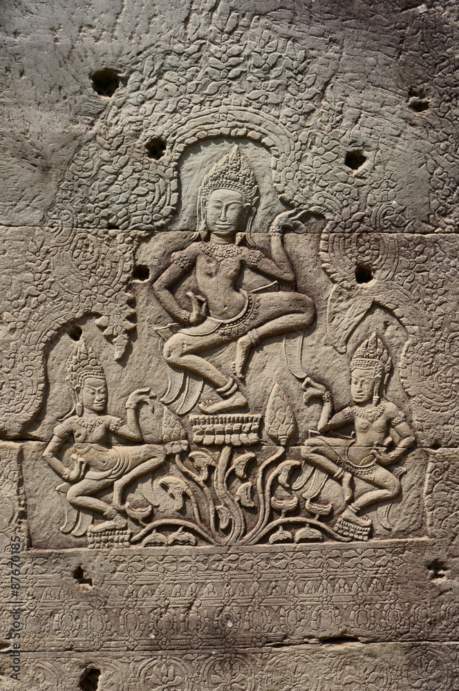 Deva sculptural relief at Bayon, Cambodia