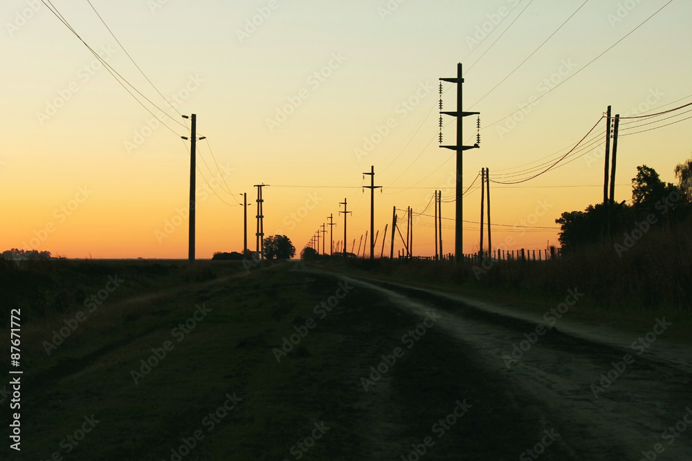 Electricity on the street at sunset