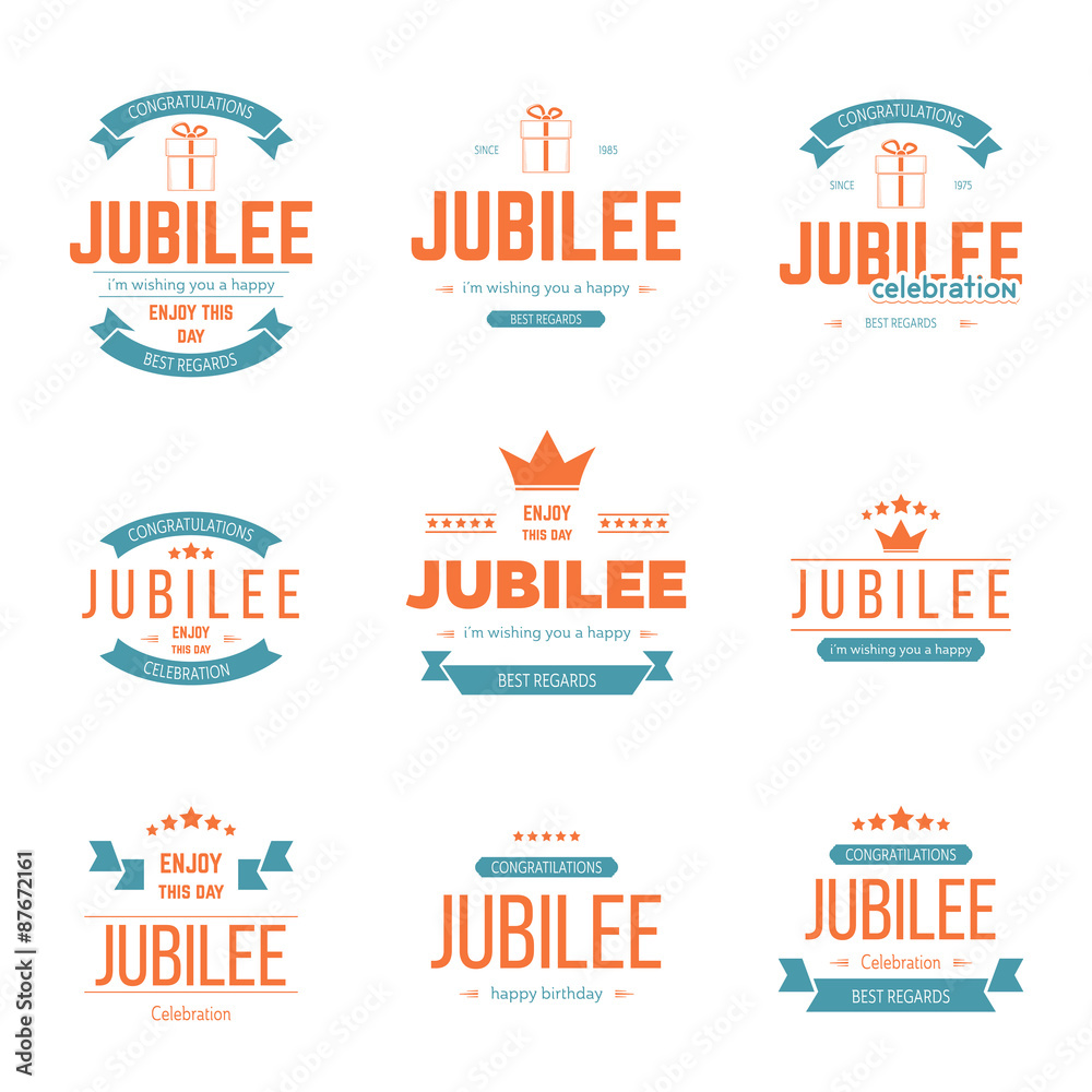 Vector set of jubilee signs, symbols. Design elements collection. - obrazy, fototapety, plakaty 