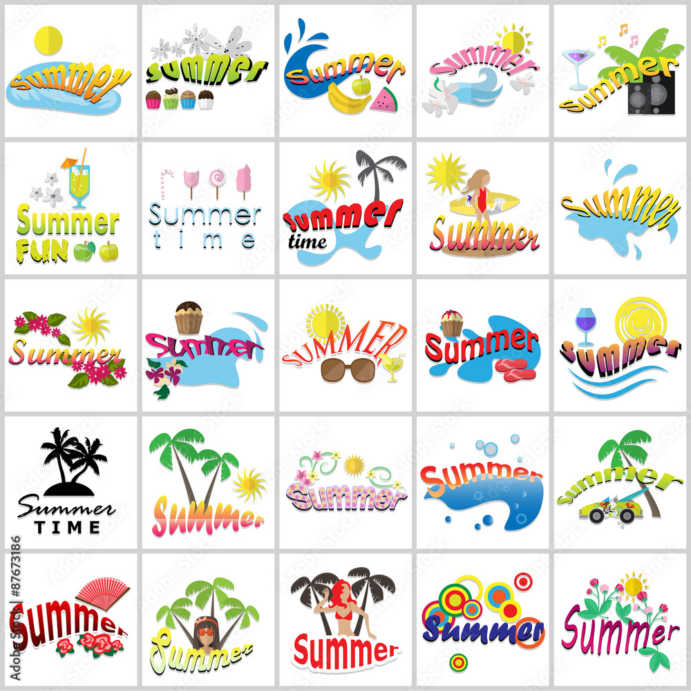 Summer Flat Icons Set: Vector Illustration, Graphic Design. Collection Of Colorful Icons