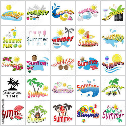 Summer Flat Icons Set  Vector Illustration  Graphic Design. Collection Of Colorful Icons