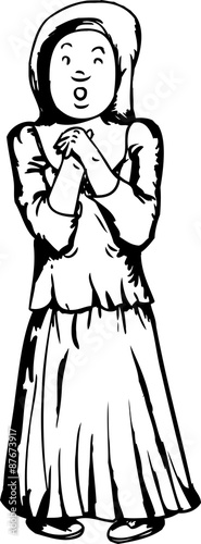 Worried Muslim Teenager Outline
