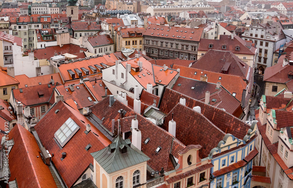 Naklejka premium Houses near old town square in Prague, Czech Republic, view from above