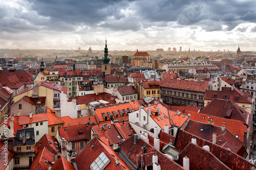 Houses near old town square in Prague, Czech Republic, view from above