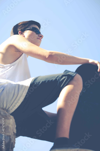 Young boy with his skateboard