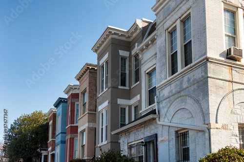 Residential architecture of Washington DC. Colorful townhouses