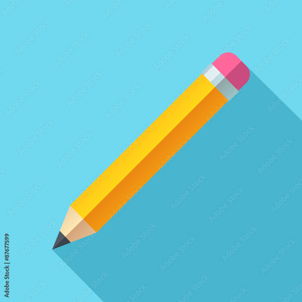 Flat vector pencil icon on blue background. Bright, crisp and simple style. Flat vector pencil icon on blue background. Bright, crisp and simple style.