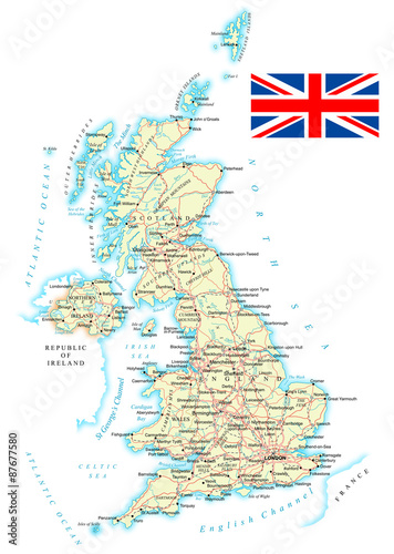 Fototapeta United Kingdom - detailed map - illustration