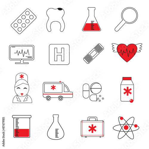 Medicine colored line icons set. Vector illustration.