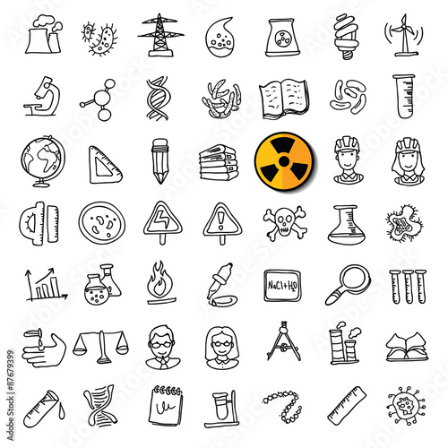 Black doodle science icons set