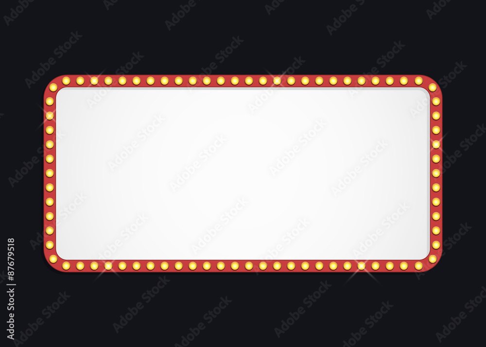 Glowing cinema signboard with light bulbs on the contour. Isolated on black background. Glowing cinema signboard with light bulbs on the contour. Isolated on black background.