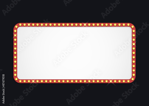 Glowing cinema signboard with light bulbs on the contour. Isolated on black background.