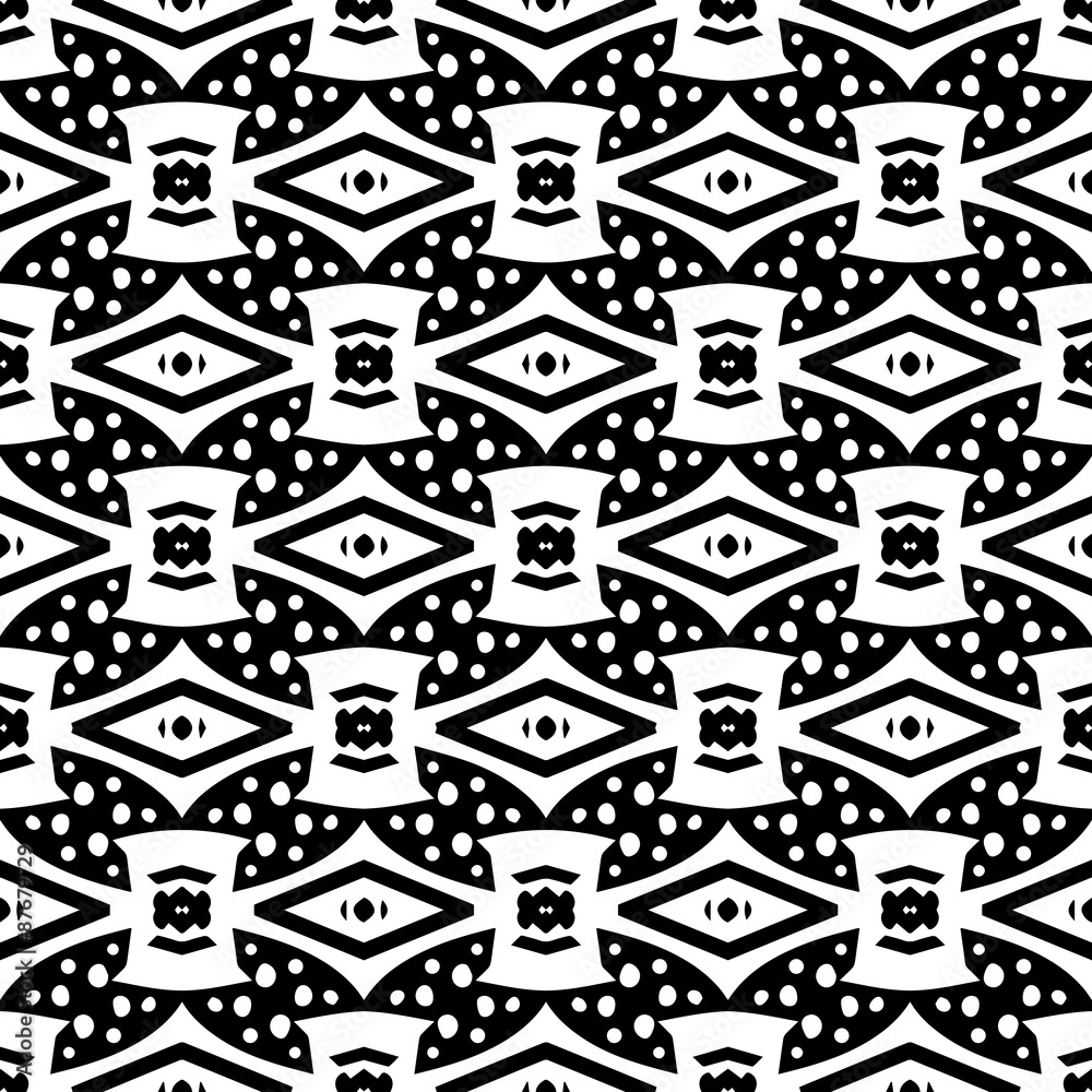Black and White seamless pattern.
Hand drawn, seamlessly repeating ornamental wallpaper or textile pattern.
