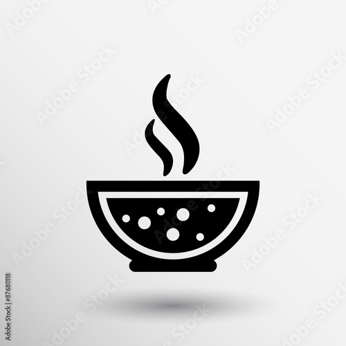 Bowl of Hot Soup with spoon Line Art. Icon isolated