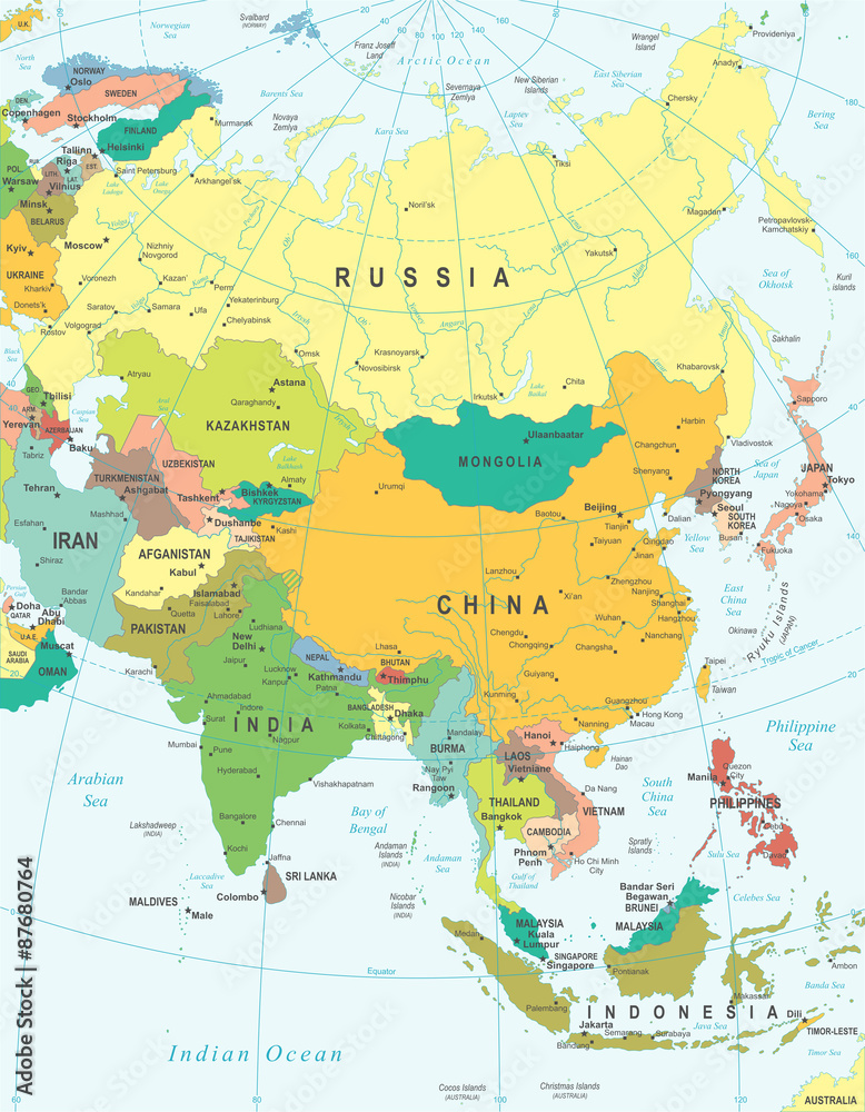 Asia map - highly detailed vector illustration.