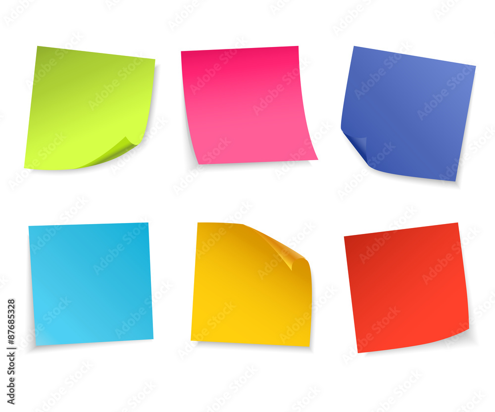 Set of isolated colorful paper notes. 