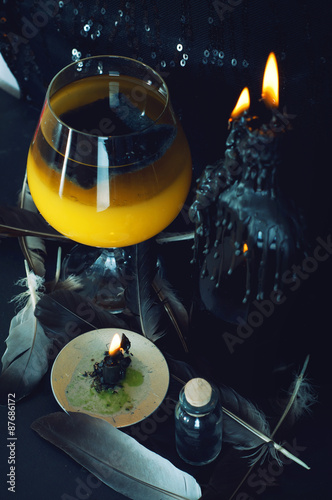 Fototapeta Naklejka Na Ścianę i Meble -  Magic potion preparation. Halloween drinks.