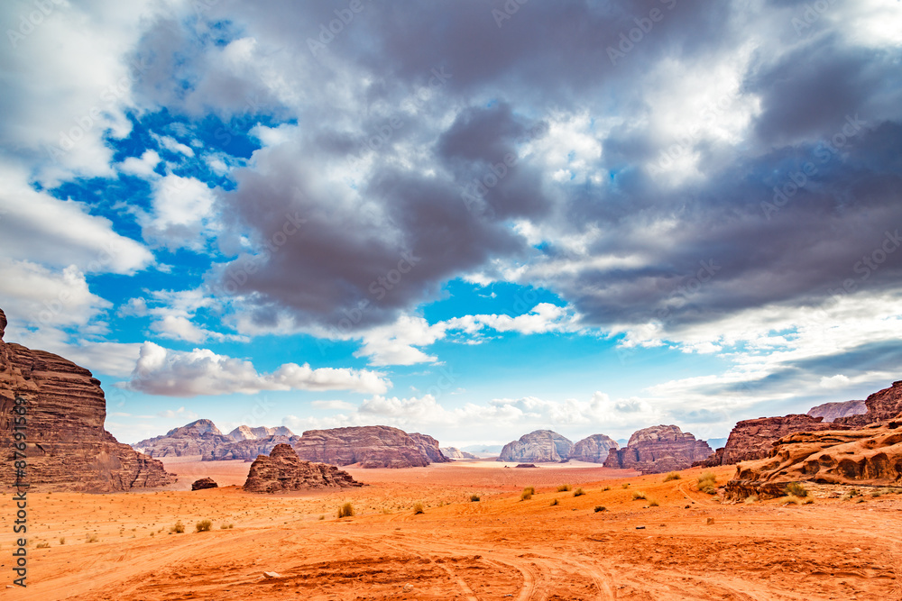 Jordanian desert in Wadi Rum, Jordan.