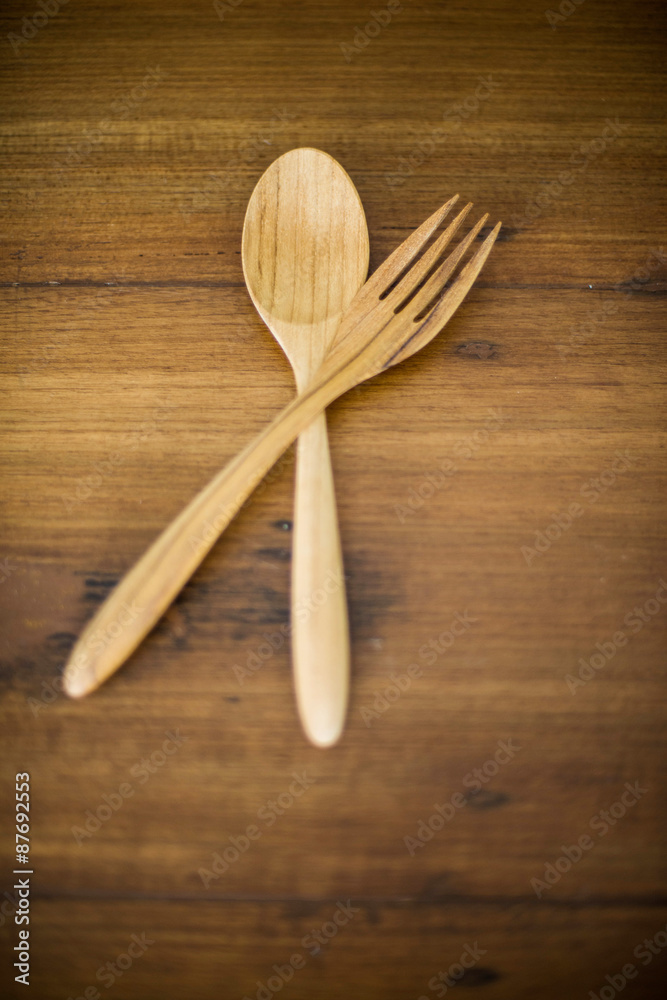 Wood spoons and wood fork Wood spoons and wood fork